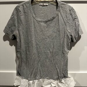 Chic Gray Ruffle Hem Short Sleeve Top